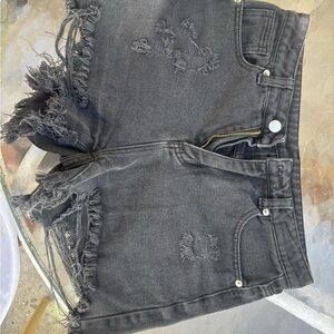SHEIN Black High Waist Distressed Denim Shorts size small but run big !